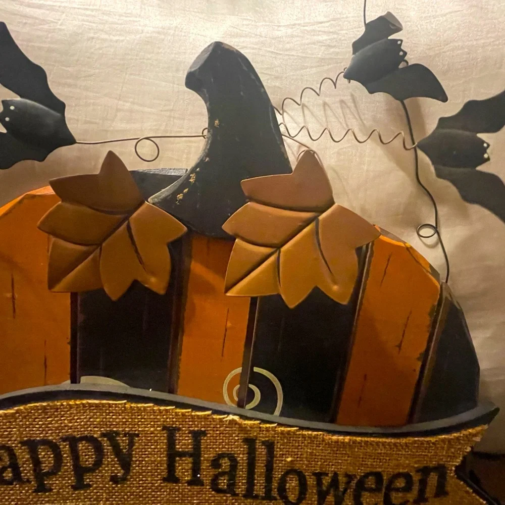 Wooden Slat Pumpkin Sign burlap - Picture 5 of 6
